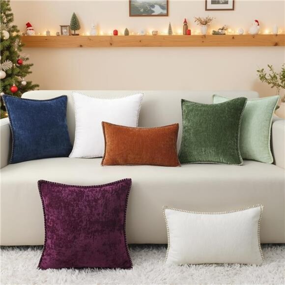 Christmas Chenille Soft Throw Pillow Covers 18x18 Set of 2, - Picture 6 of 7